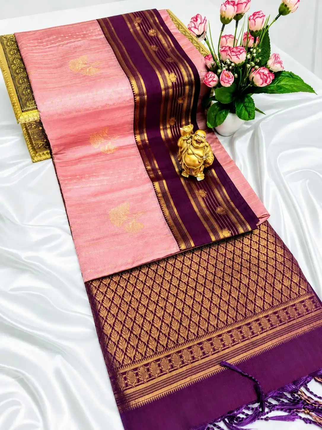 Ginkgo Line Butta Zari Semi Kanchipuram Silk Saree